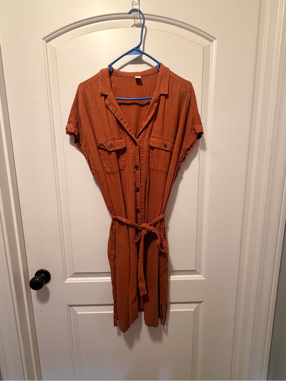 Old Navy Rust Button-Front Shirt Dress with Tie Waist